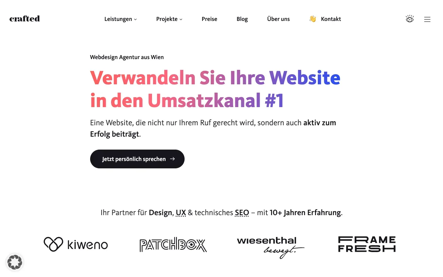 Die Startseite von Crafted (crafted.at) am 10. Oktober 2026