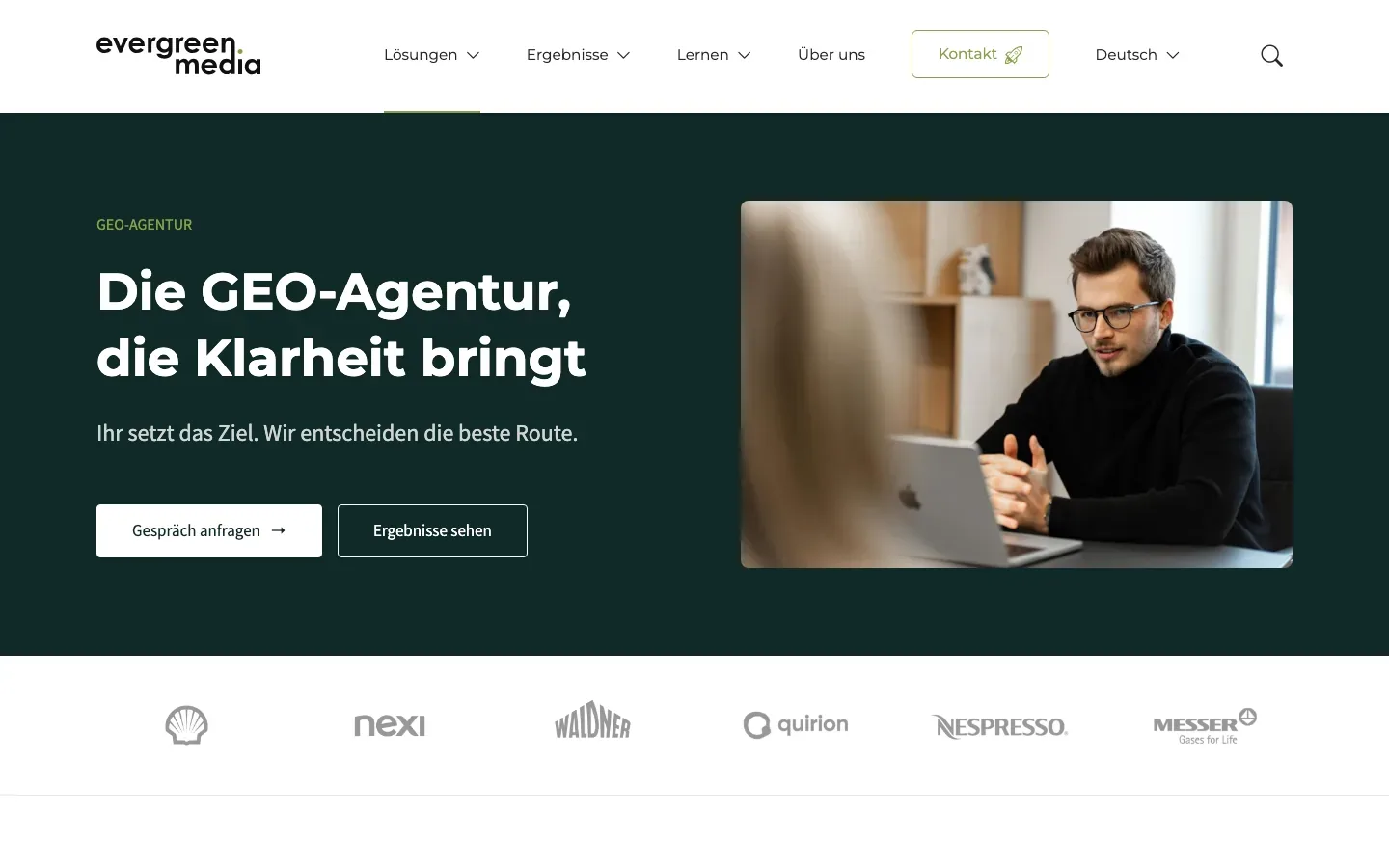 Die GEO-Seite von Evergreen Media (evergreen.media) am 15. Oktober 2026