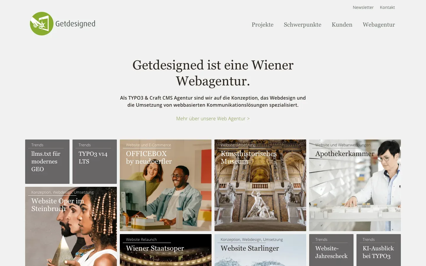 Die Startseite von Getdesigned (getdesigned.at) am 10. Oktober 2026